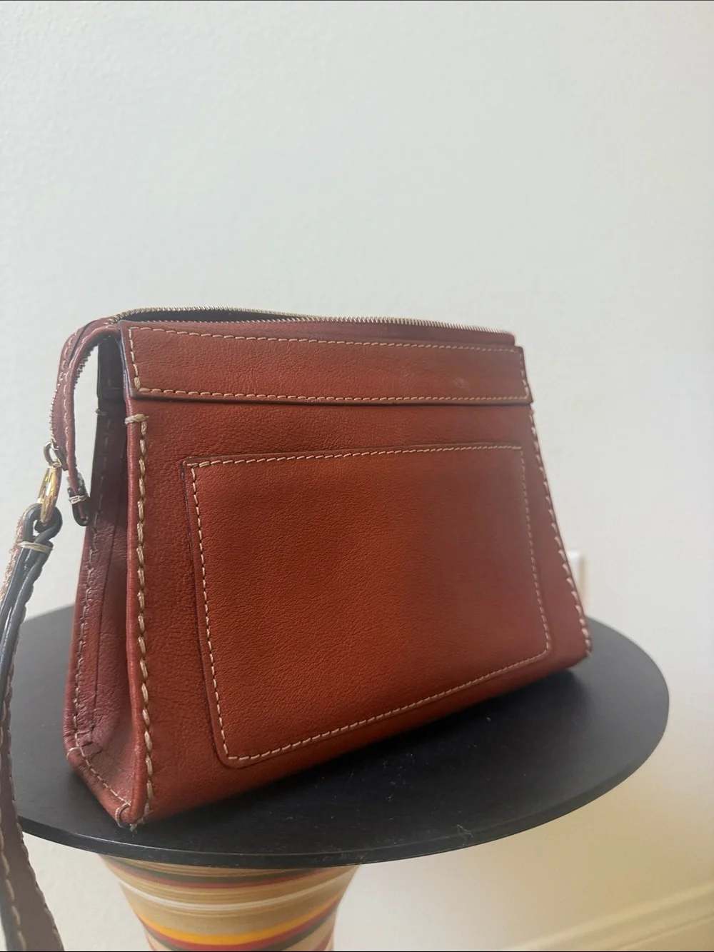 Chloe Saddle Brown Leather Wristlet Clutch